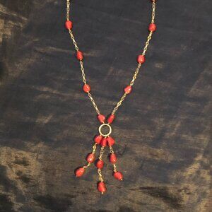 REDUCED...WAS $750...18K Yellow Gold Coral Station Lariat Necklace